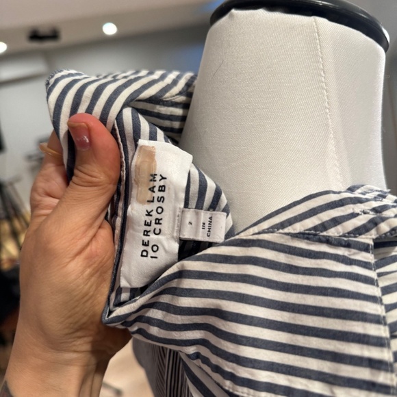 Derek Lam 10 Crosby Stripped Button Down Tie Waist Shirt Dress Size 6 Cotton - Picture 5 of 5